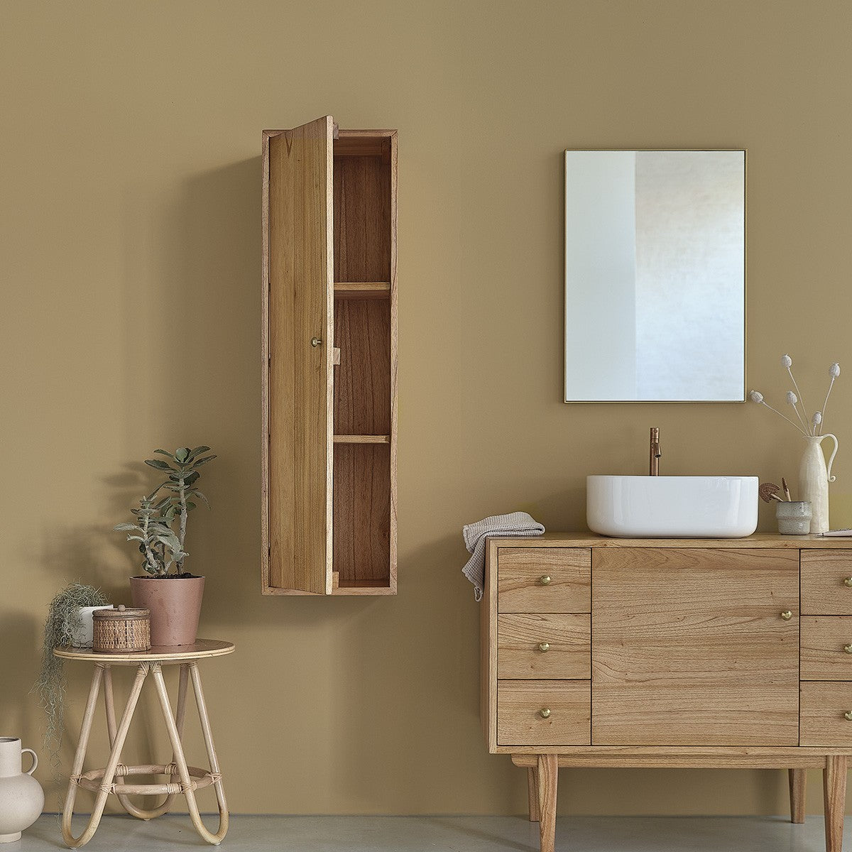 FIFTIES - Colonna da bagno in mindi massello sospesa 120 cm