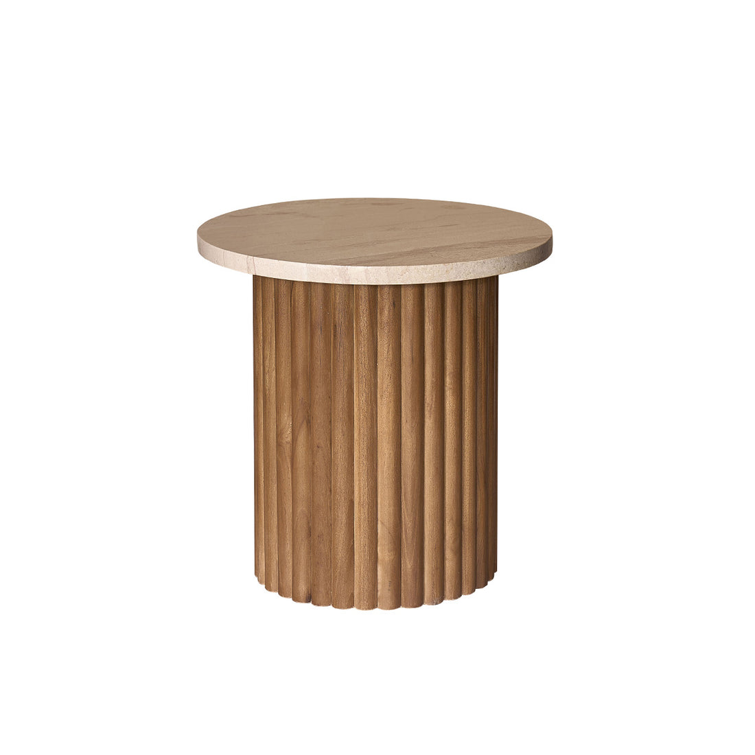COLINE - Tavolino rotondo in teak massello e marmo