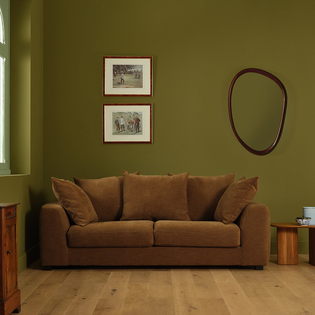 EDMOND - Divano lineare trasformabile a 3 posti in tessuto effetto lino bronzo