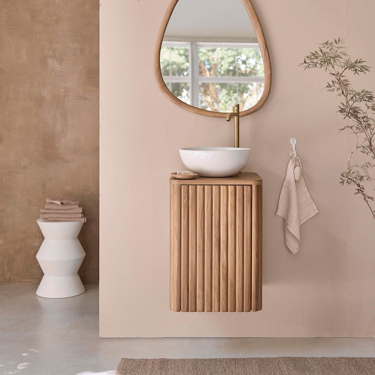 BELIZE - Lavabo sospeso in teak massello 40 cm