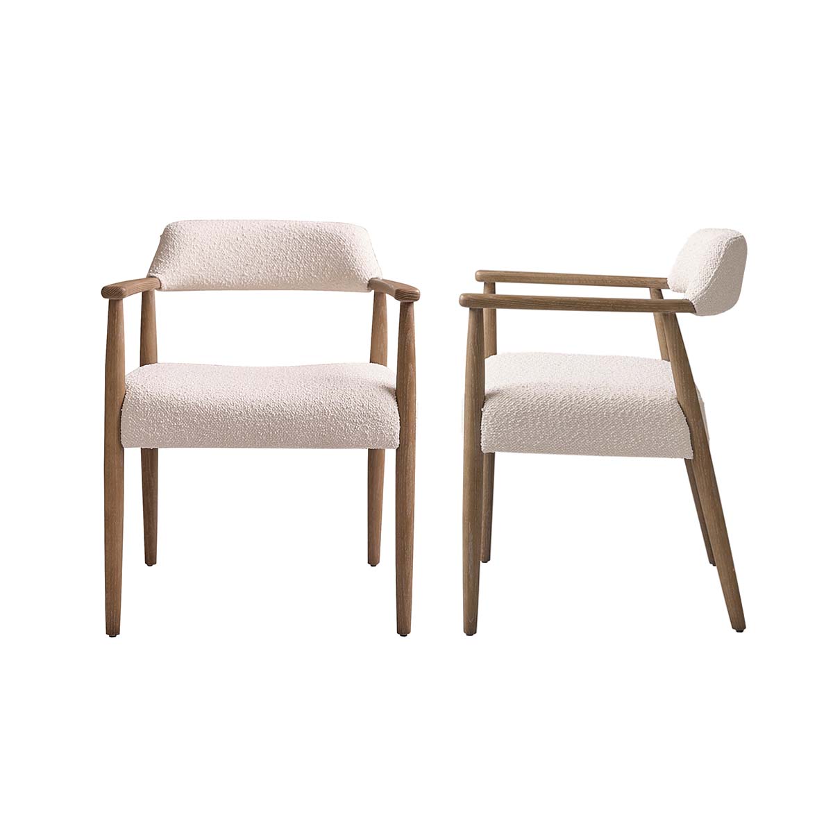 LUISA - Set di 2 sedie in rovere massello e tessuto bouclé