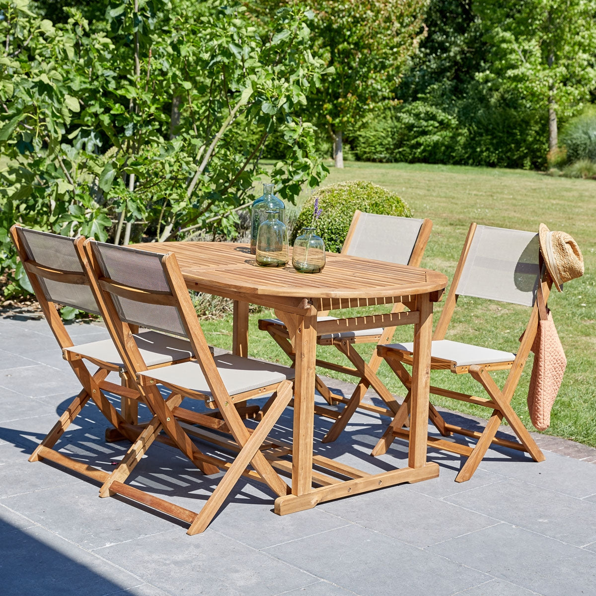 HANOÏ - Set di mobili da giardino in legno massello di acacia e textilene grigio 4 pers.