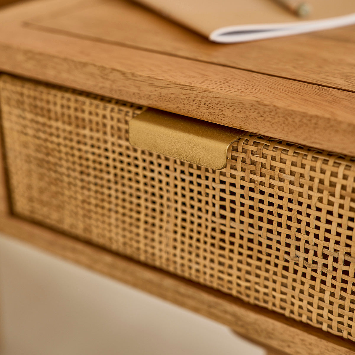 FELICIE - Tavolino da toilette in mango massello e midollino 90 cm