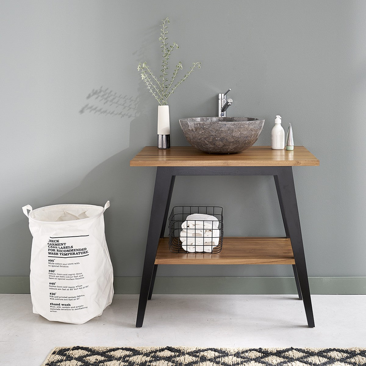 SARA - Mobile da bagno in teak massello con gambe nere 80 cm