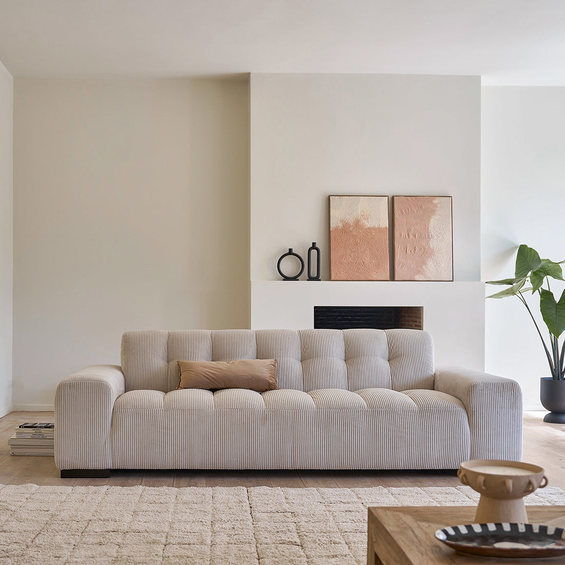 ALPHONSE - Divano dritto 4 posti in velluto a coste ecrù