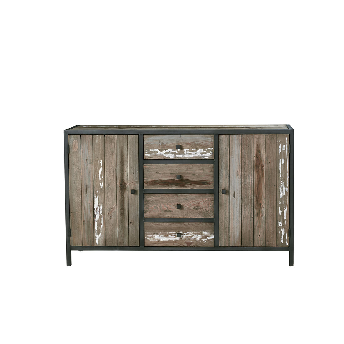 INDUS - Cassettiera in legno massello riciclato e metallo 150 cm