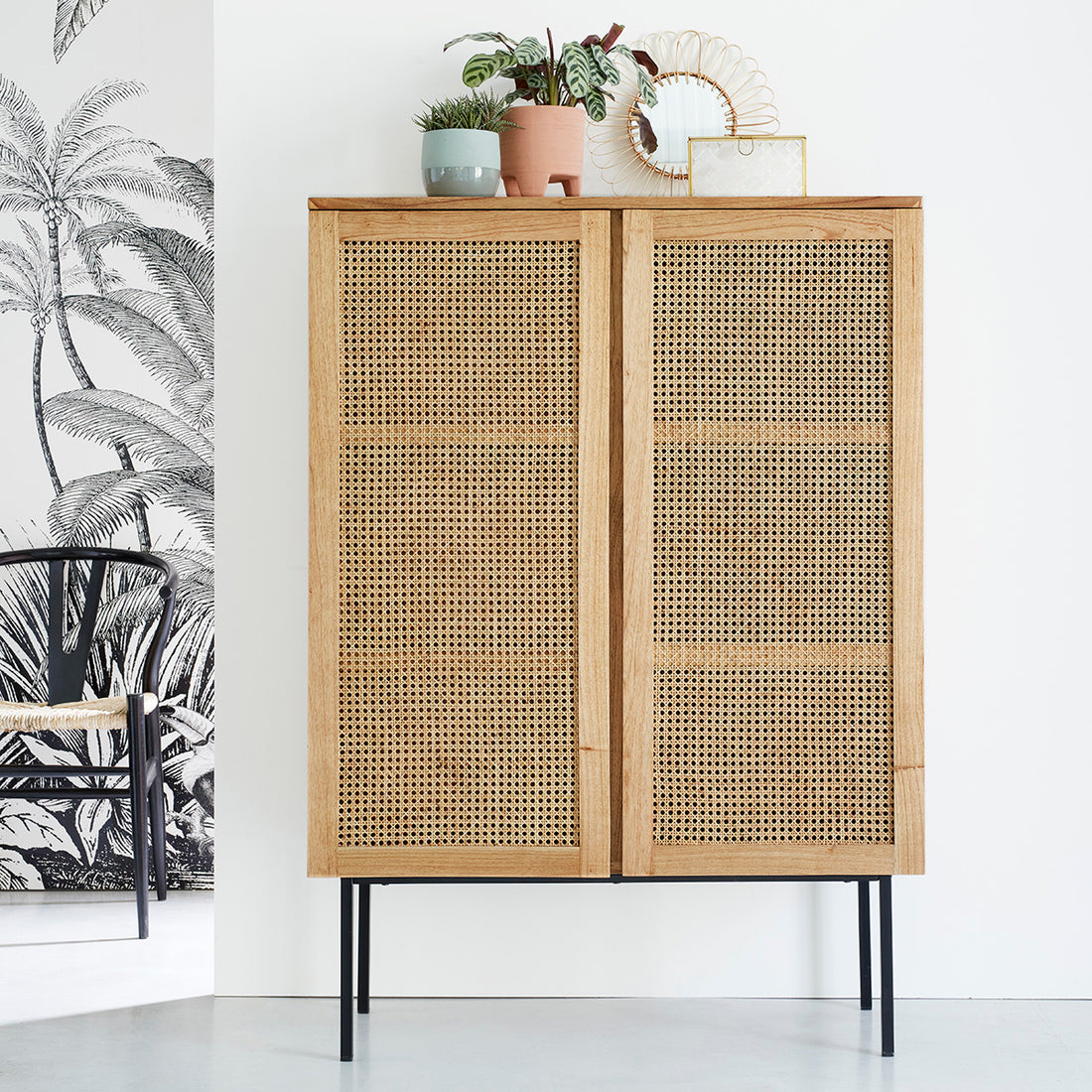 AUBIN - Armadio in mindi massello e cannage 100 cm