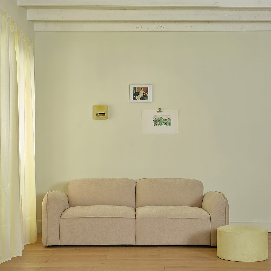 HECTOR - Divano lineare a 3 posti in velluto beige melange