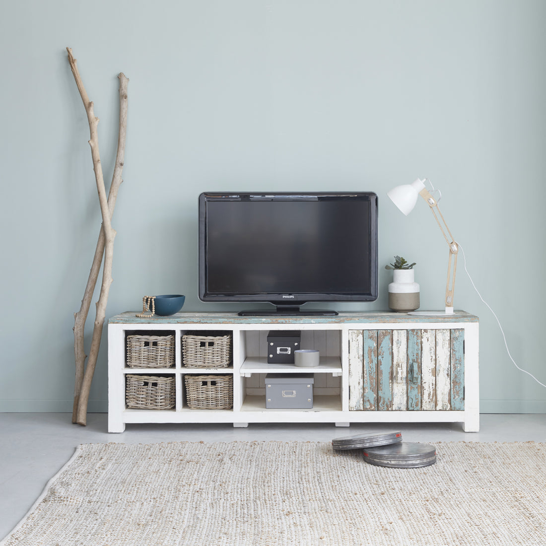 ATLANTIC - Mobile porta TV in legno massello riciclato 180 cm