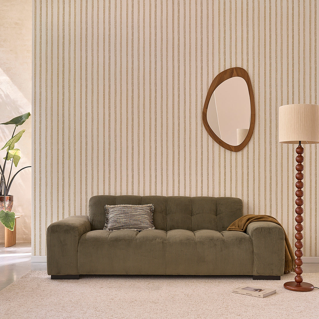 ALPHONSE - Divano diritto 3 posti in velluto a coste kaki