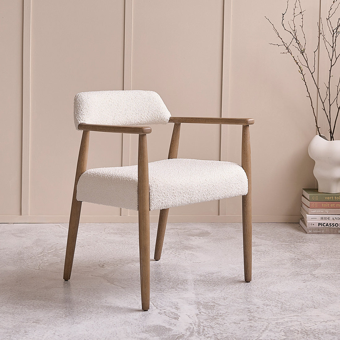 LUISA - Sedia in rovere massello e tessuto bouclé