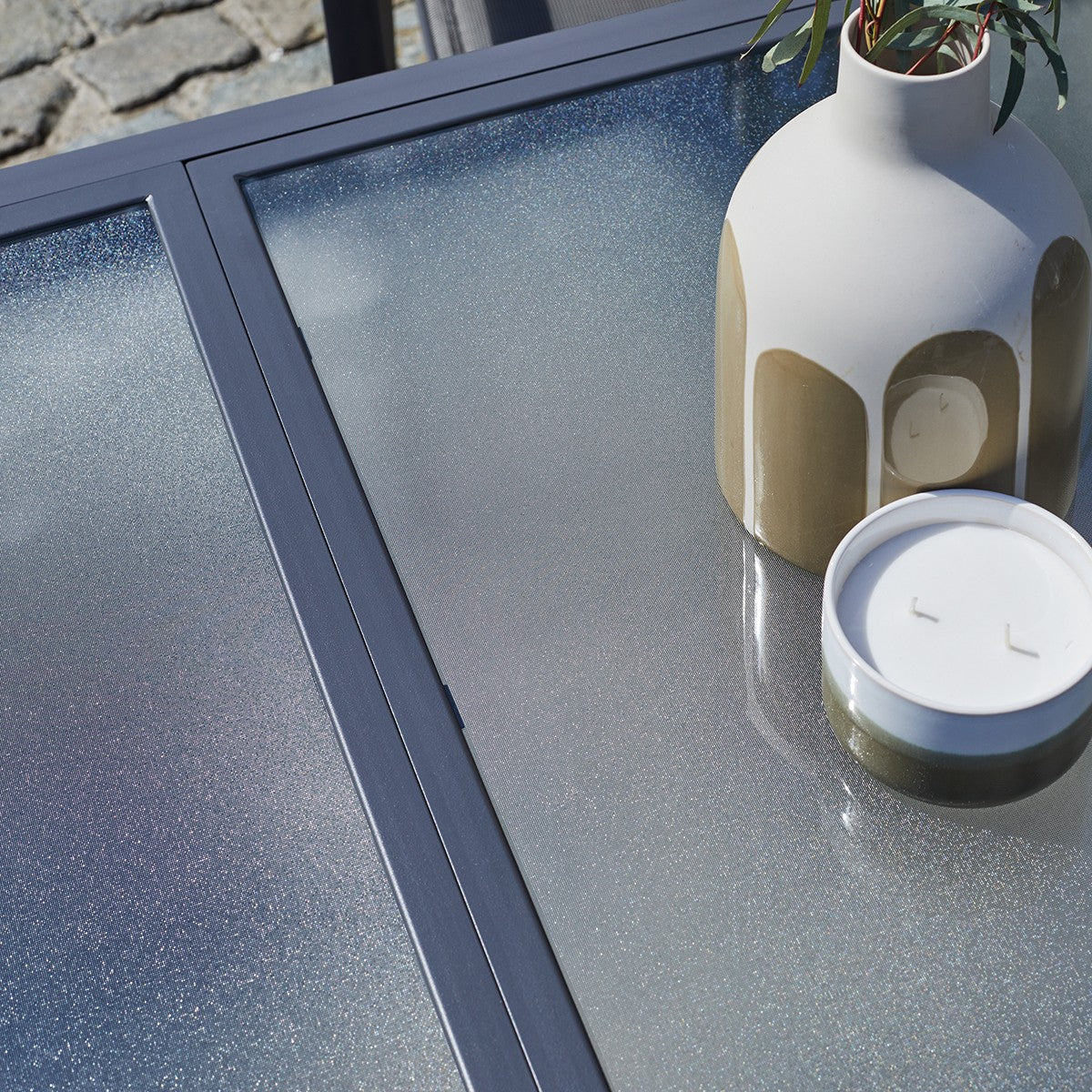 MODULO - Set di mobili da giardino in alluminio grigio con tavolo allungabile 4/8 pers.