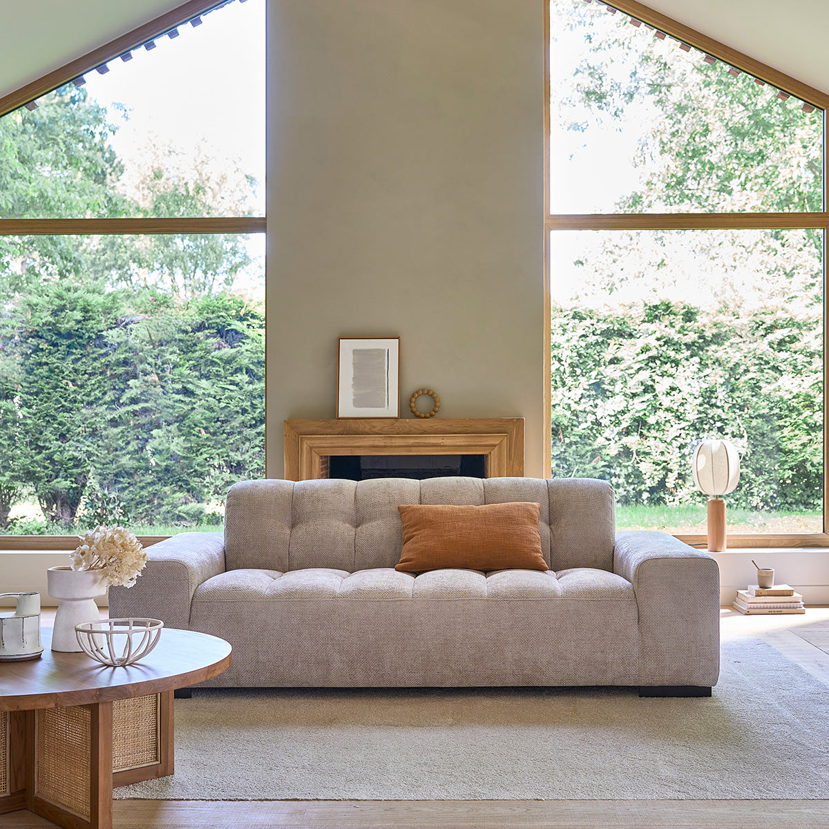 ALPHONSE - Divano dritto a 3 posti in velluto intrecciato beige