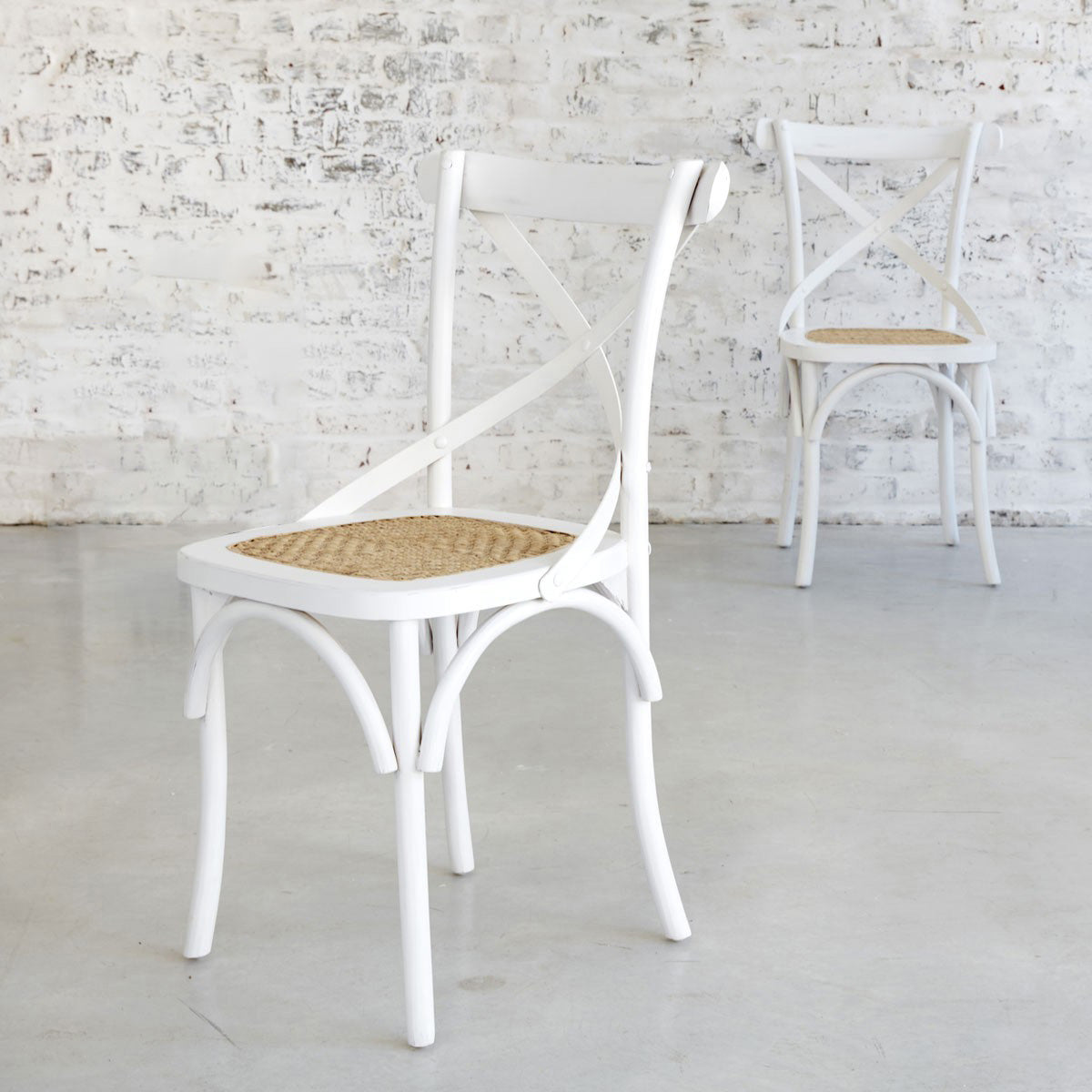 LONDRES - Sedia bistrot in mogano massello e rattan bianco