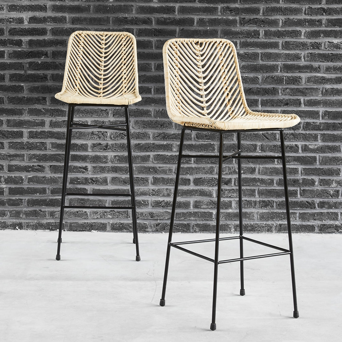 BOHEMA - Set di 2 sgabelli da bar in metallo e rattan