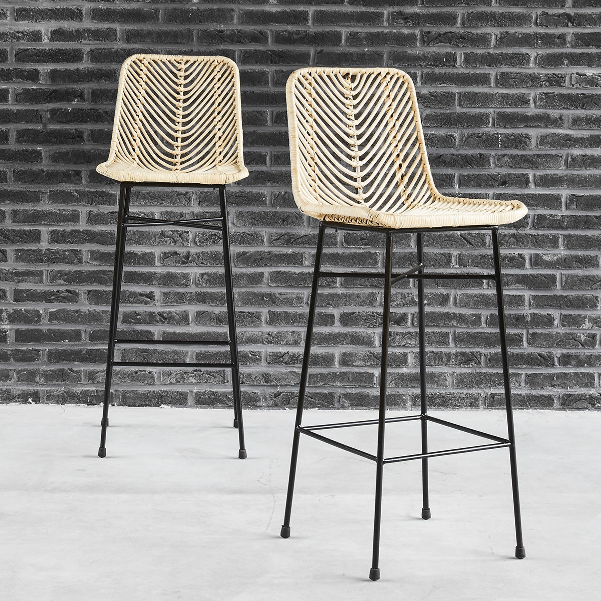 BOHEMA - Set di 2 sgabelli da bar in metallo e rattan