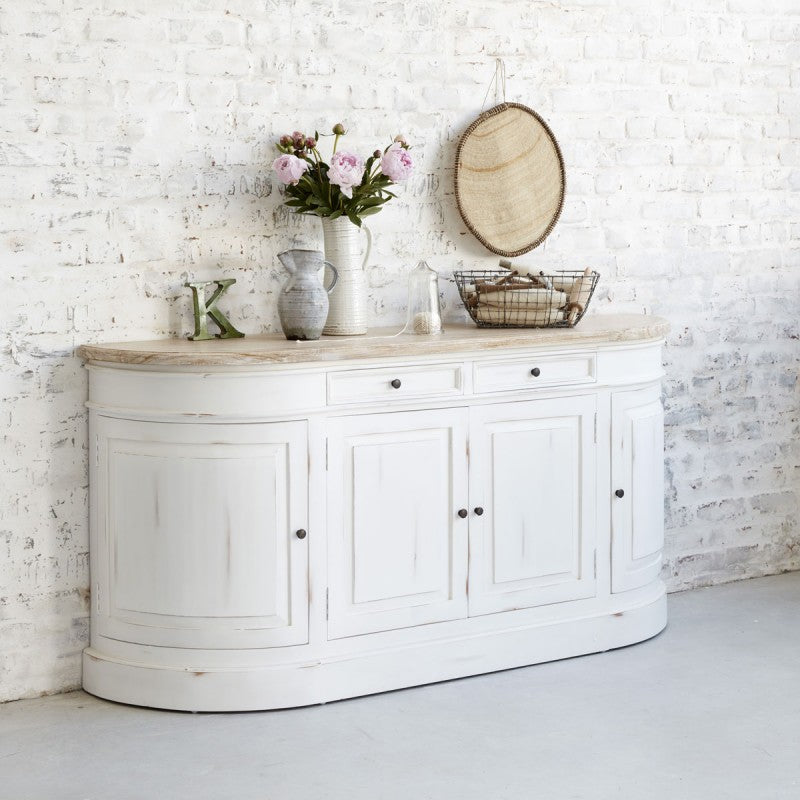 LONDRES - Credenza bianca in mogano e teak massello 180 cm