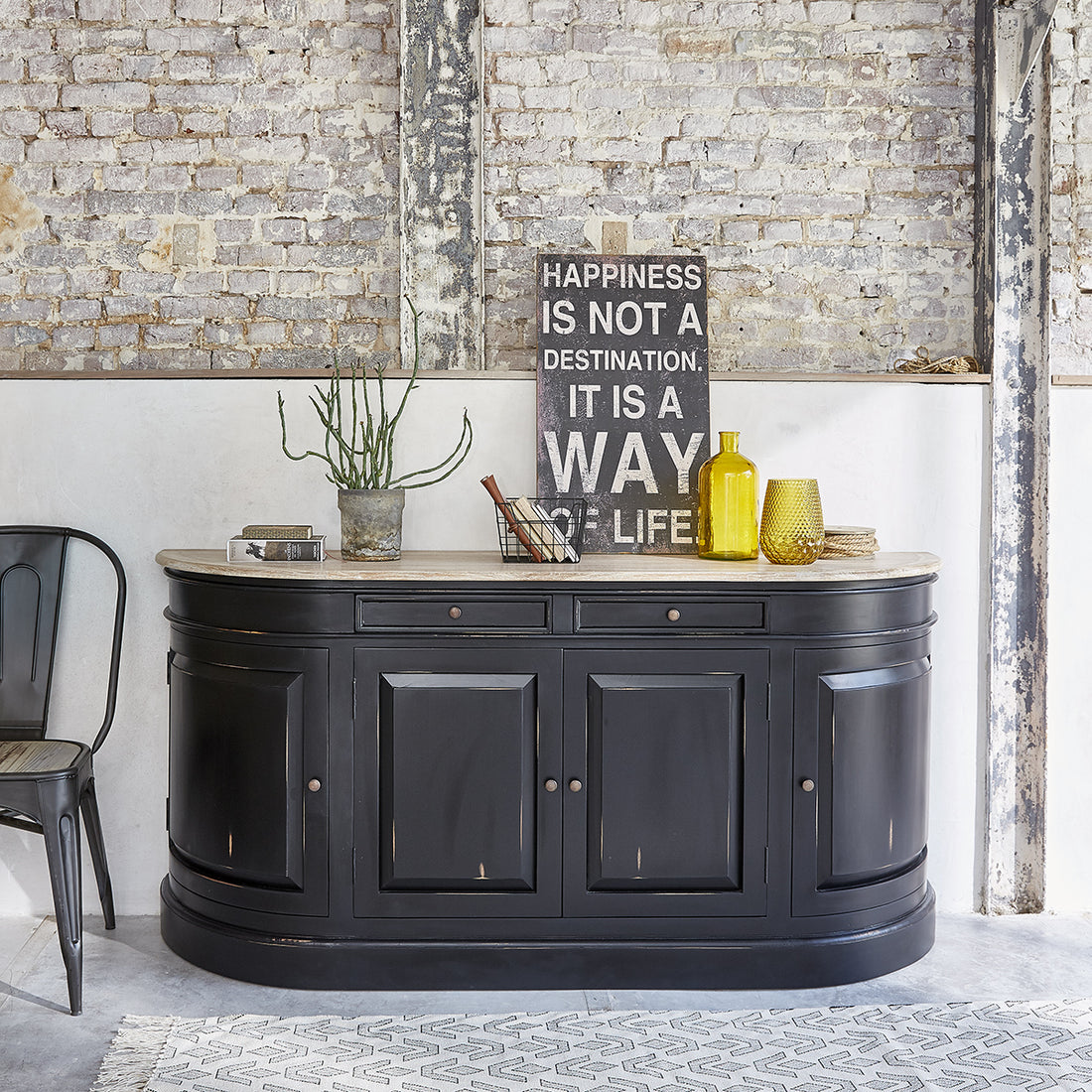 LONDRES - Credenza in mogano e teak massello 180 cm nero