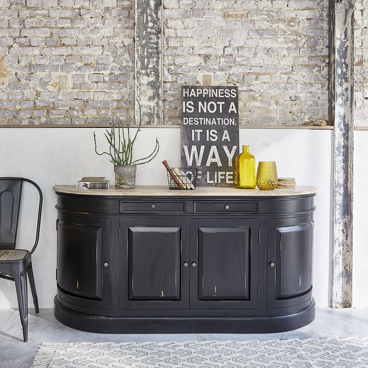 LONDRES - Credenza in mogano e teak massello 180 cm nero