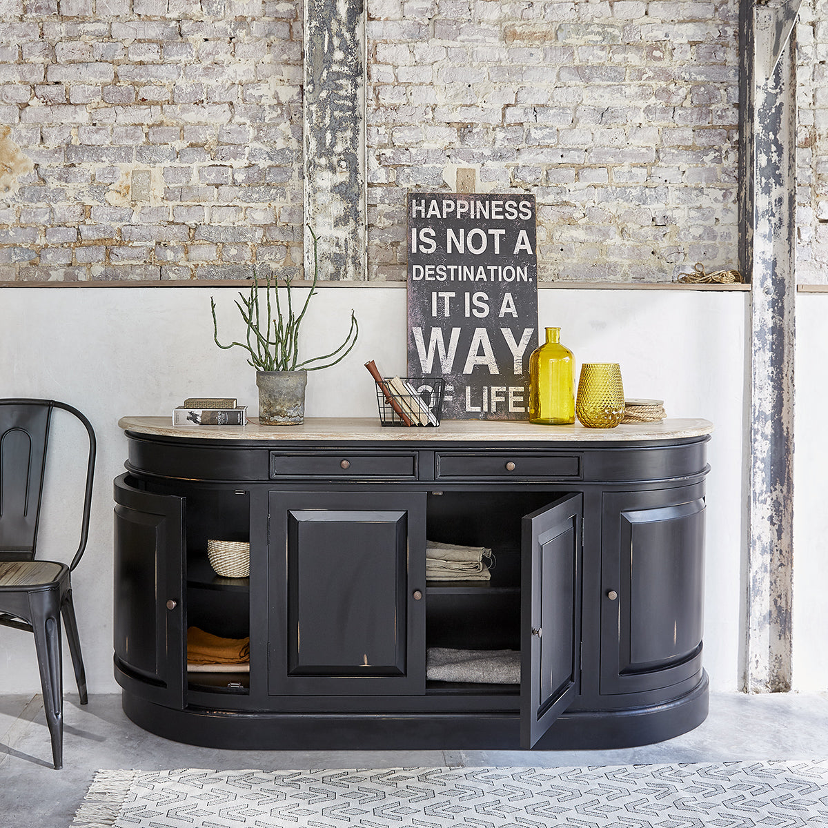 LONDRES - Credenza in mogano e teak massello 180 cm nero