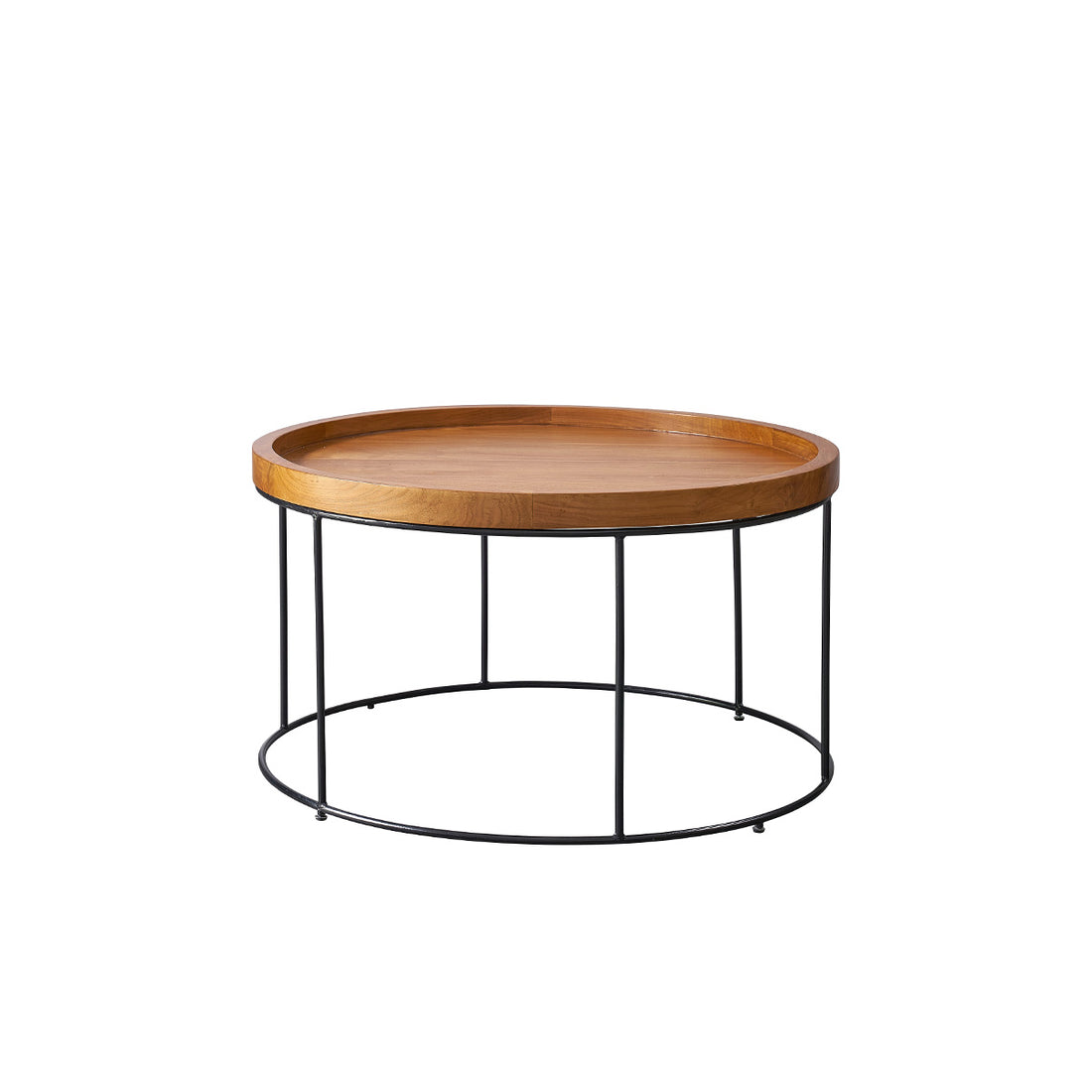 HUGO - Tavolino in teak massello e metallo Ø 80 cm