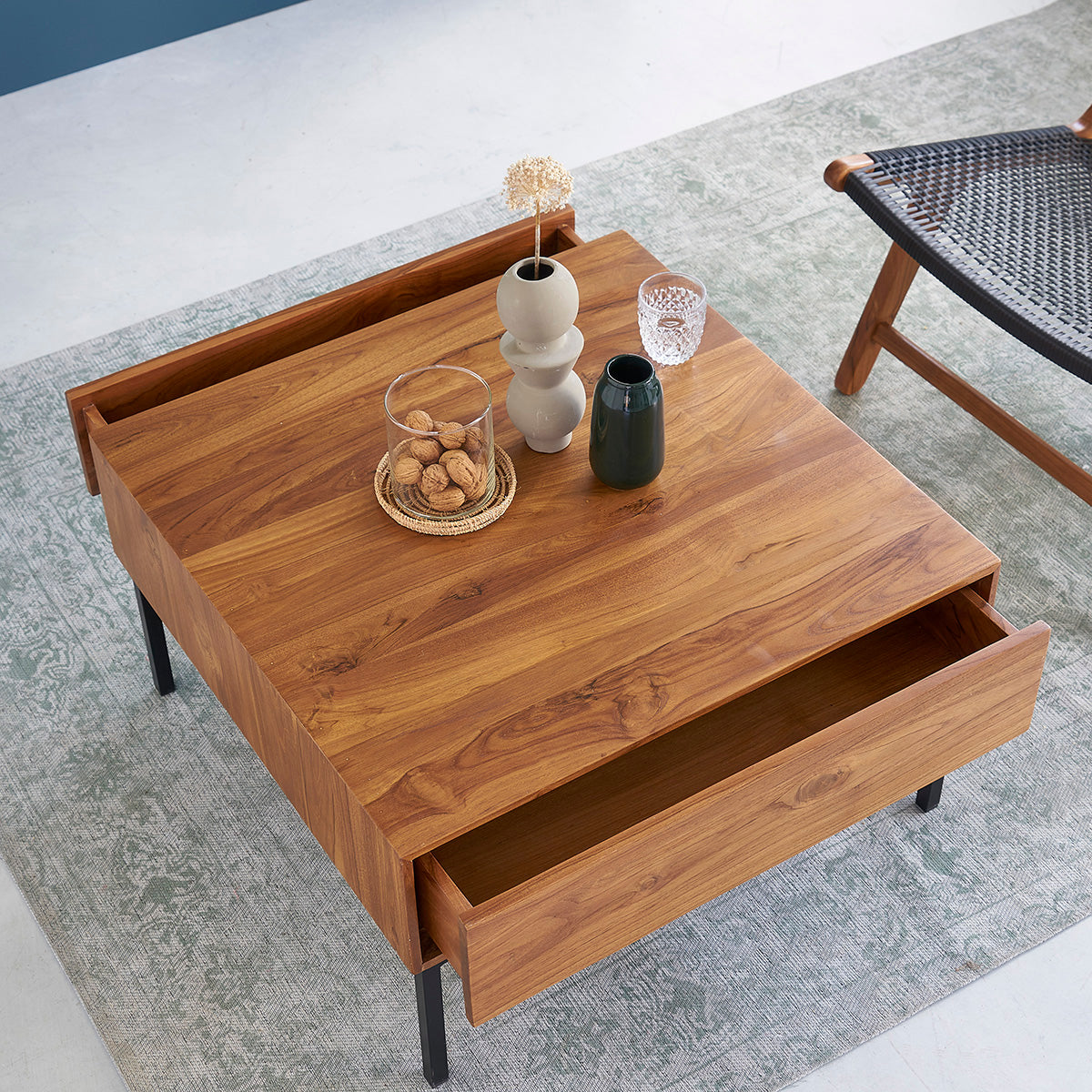 LINA - Tavolino in teak massello e metallo 70 cm