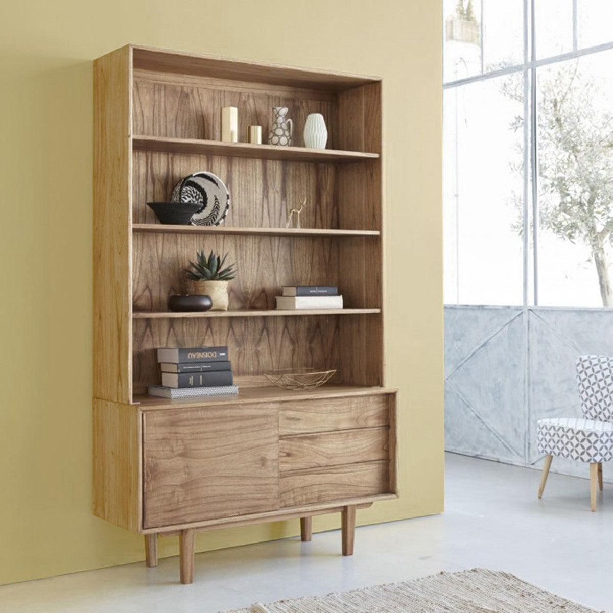 FIFTIES - Libreria alta in mindi massello, H 205 cm