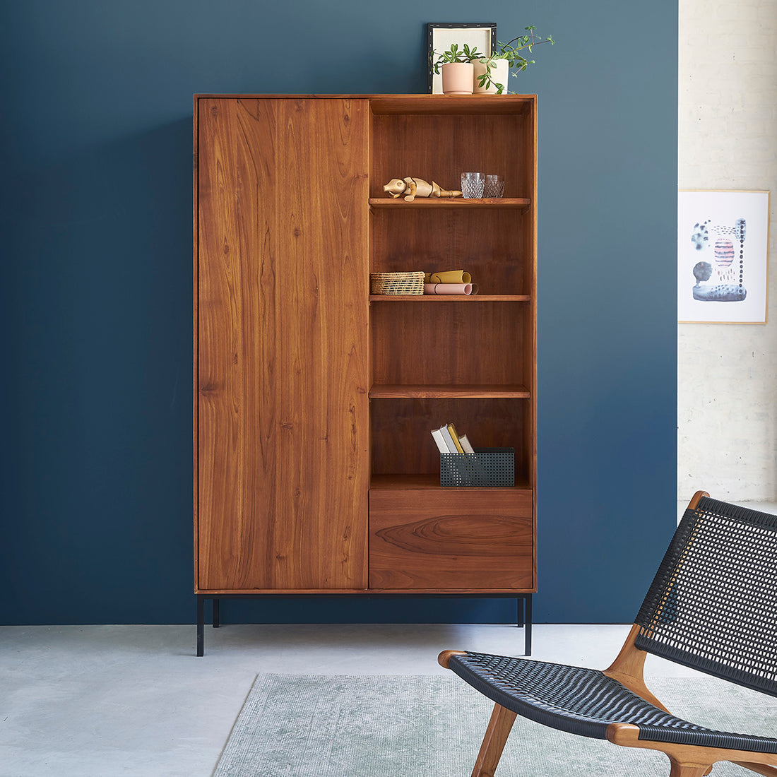 LINA - Armadio in teak massello e metallo 110 cm