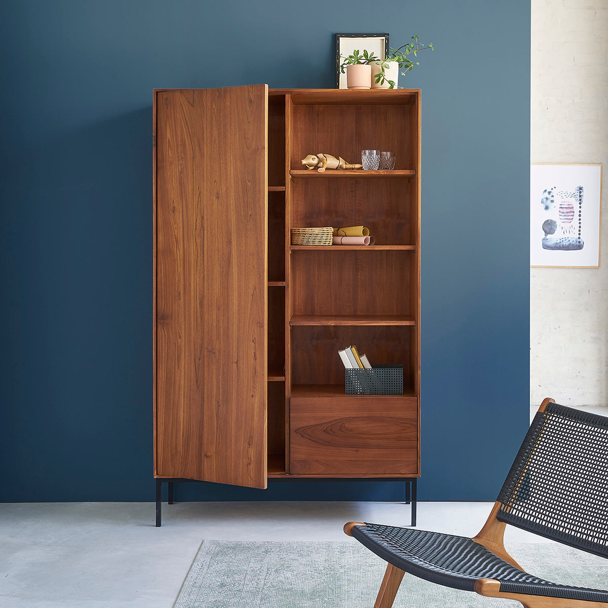 LINA - Armadio in teak massello e metallo 110 cm