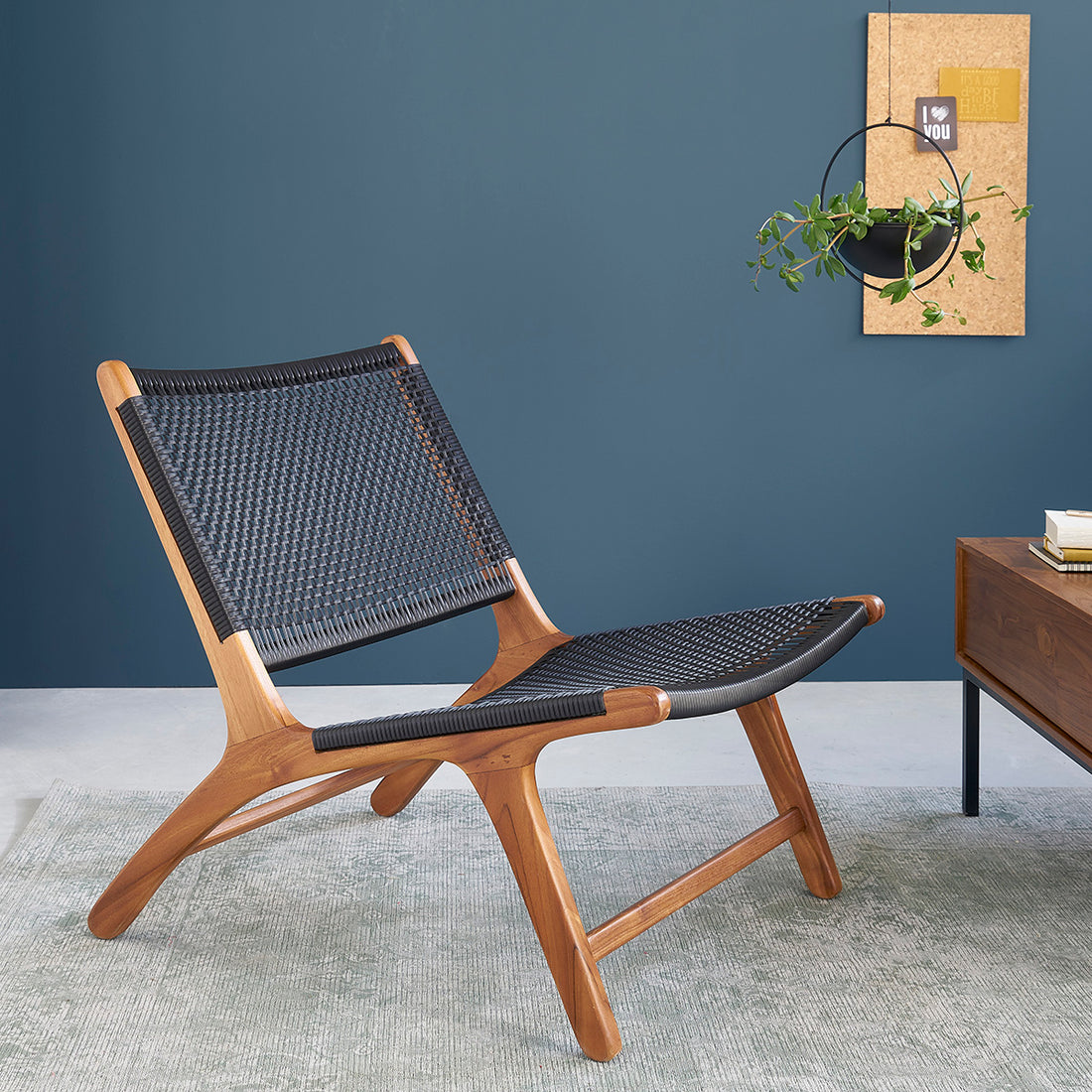 LINA - Poltrona in teak massello e tessuto intrecciato