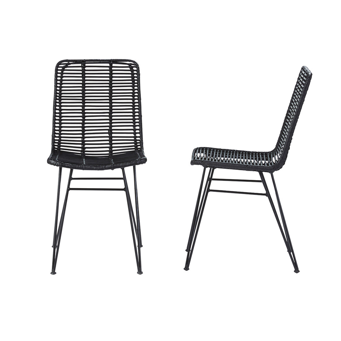 BOHEMA - Set di 2 sedie nere in rattan e metallo