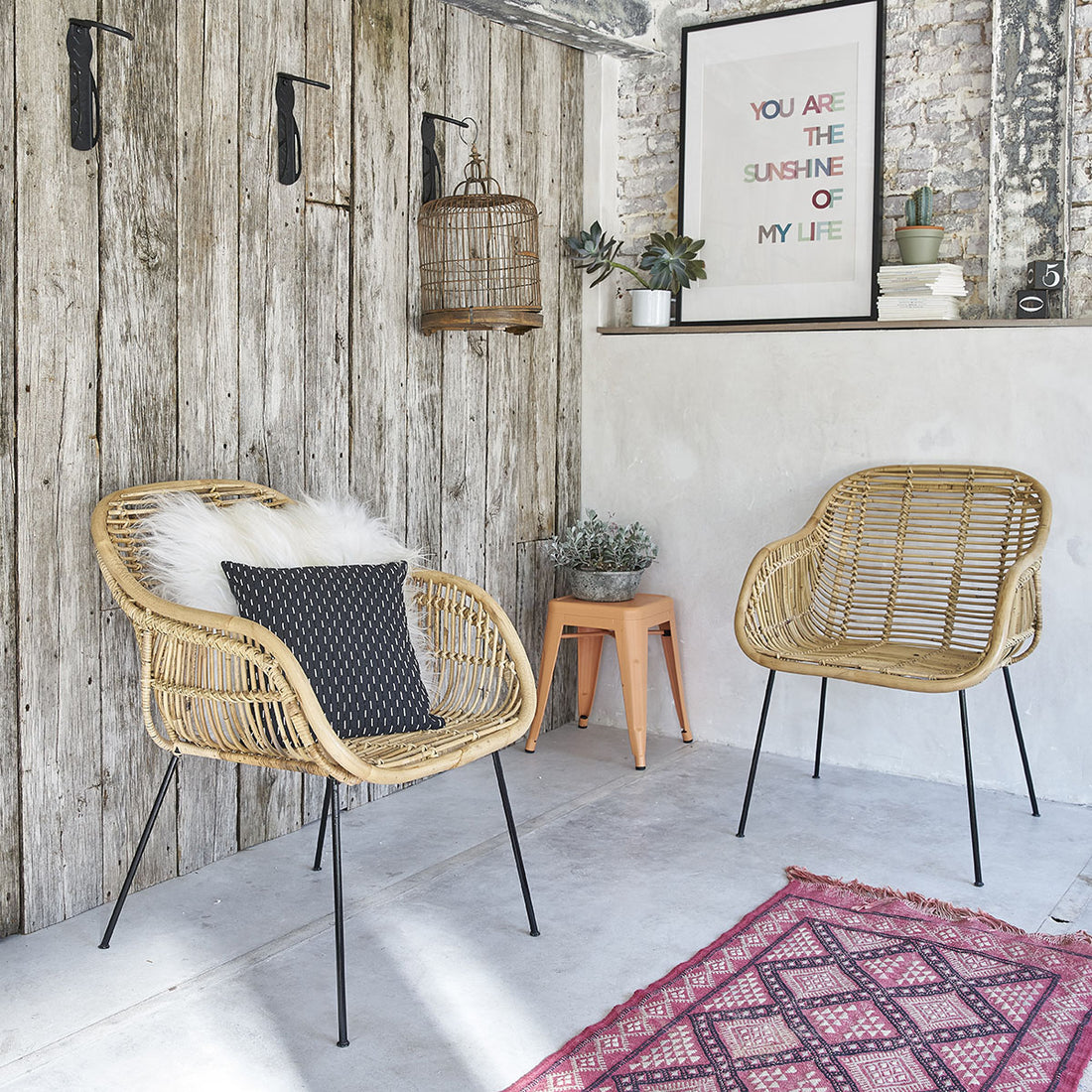 BOHEMA - Set di 2 poltrone in rattan e metallo