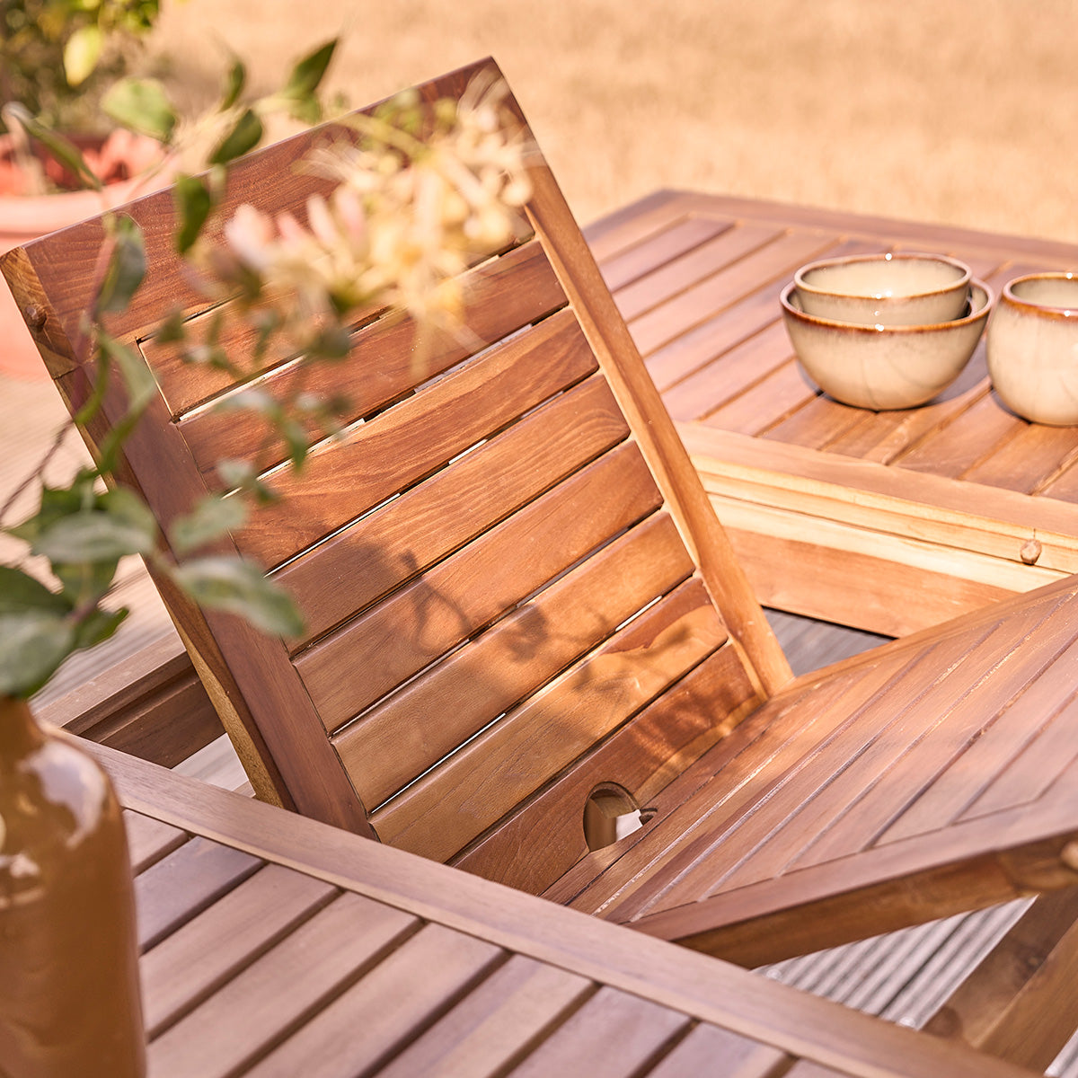 BALI - Set di mobili da giardino con tavolo allungabile in teak massello oliato 4/8 pers.