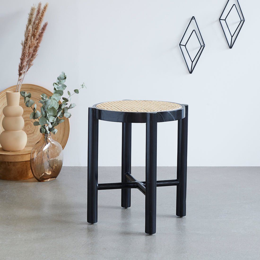 ARON - Comodino in mogano massello e cannage 40 cm