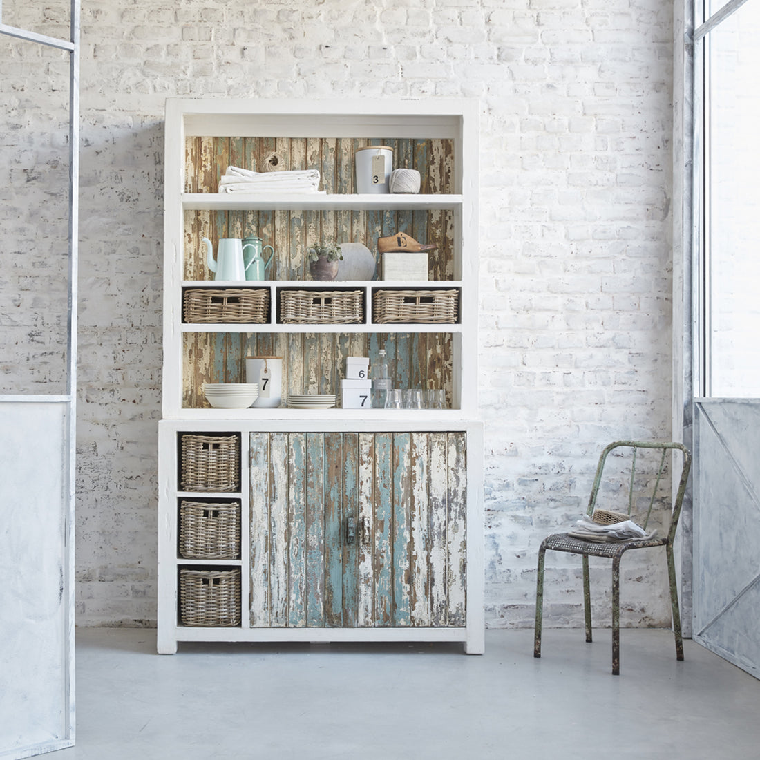 ATLANTIC - Libreria alta in legno massello riciclato, H 218 cm