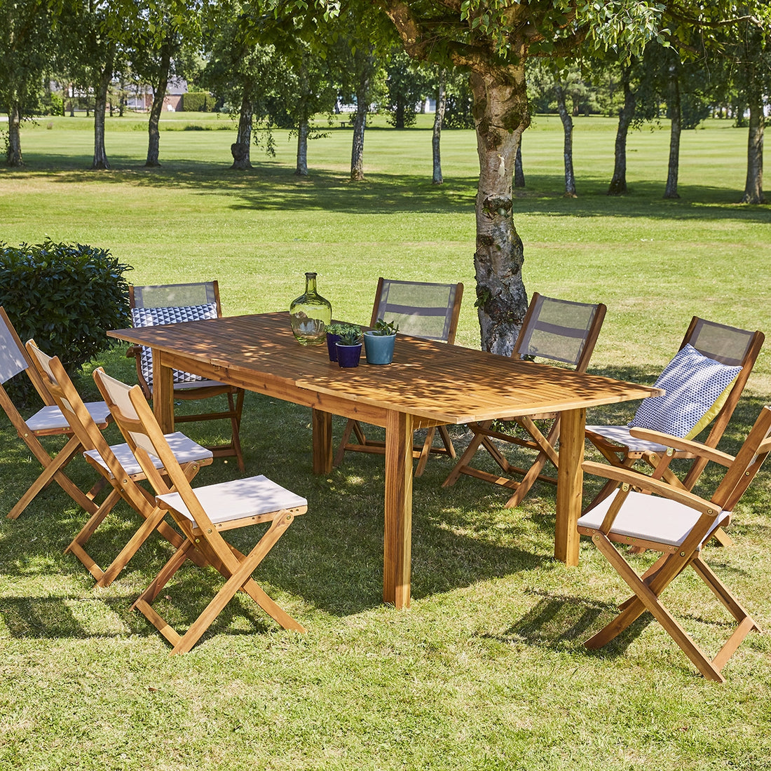 HANOÏ - Set di mobili da giardino in acacia 8/10 pers.