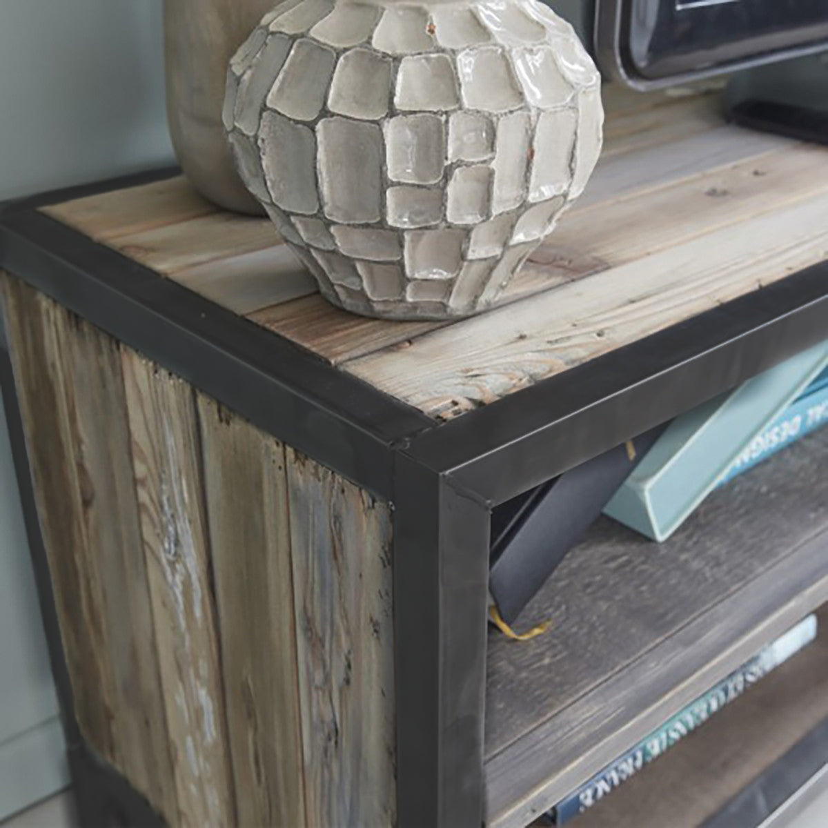INDUS - Mobile porta TV in legno massello riciclato e metallo 150 cm