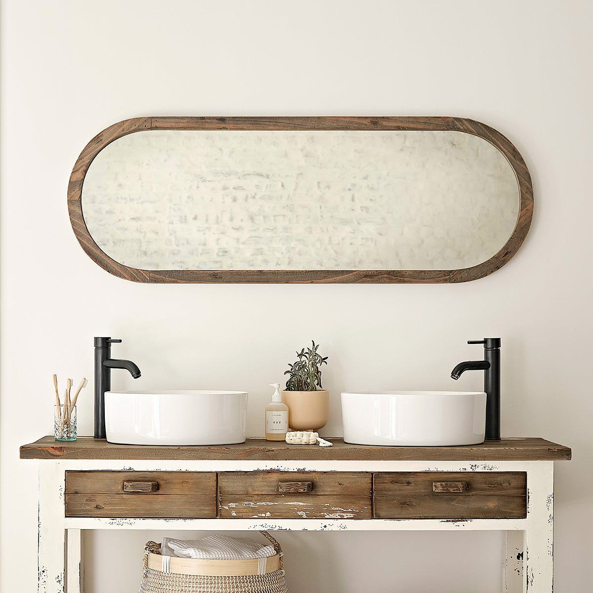 SEZANNE - Specchio ovale in legno massello riciclato 140x50 cm