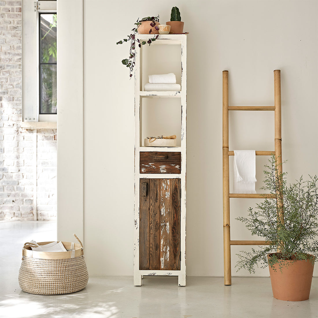SEZANNE - Colonna da bagno in legno massello riciclato 170 cm