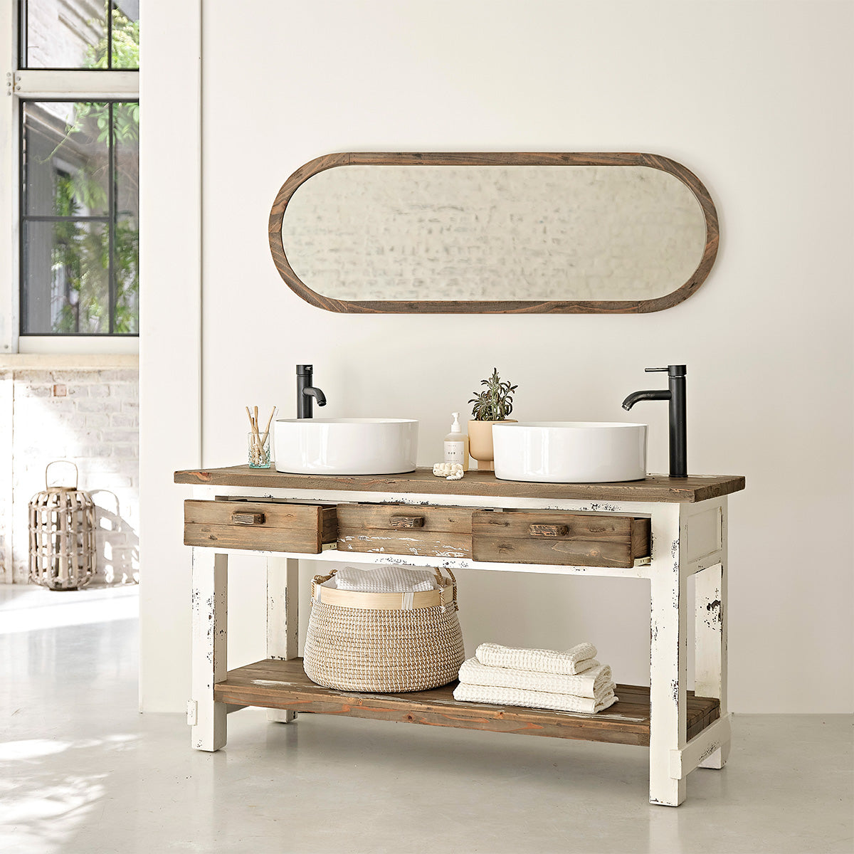 SEZANNE - Specchio ovale in legno massello riciclato 140x50 cm