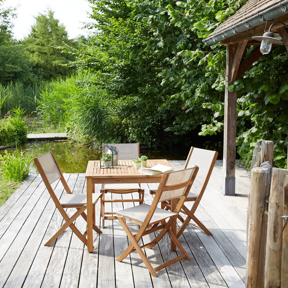 HANOÏ - Set di mobili da giardino in legno massello di acacia FSC e textilene grigio 4 pers.