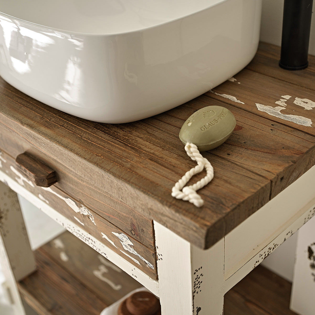 SEZANNE - Mobile per lavabo in legno massello riciclato 80 cm