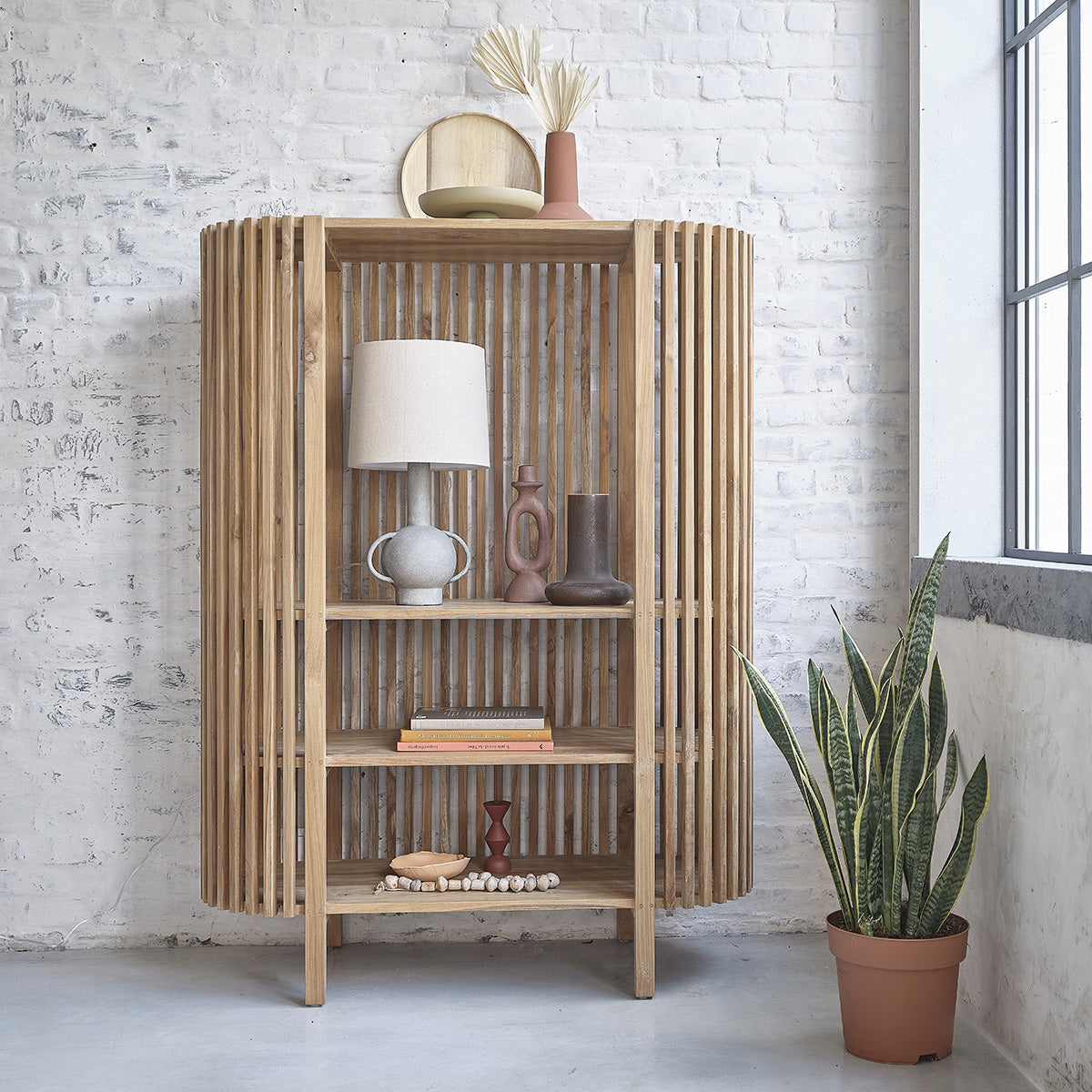 VICTORIA - Libreria alta in teak massello, H 160 cm