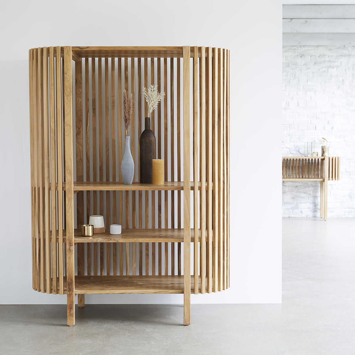 VICTORIA - Libreria alta in teak massello, H 160 cm