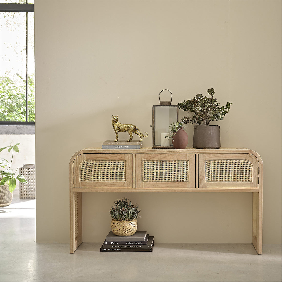 MAËL - Console in mindi massello e cannage 140 cm