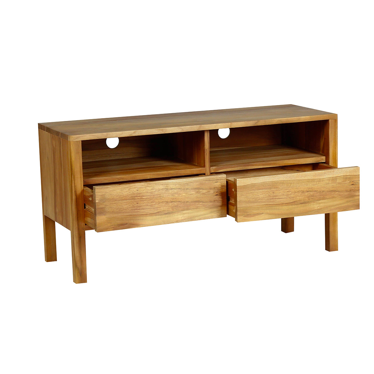 NIDO - Mobile porta TV a 2 cassetti in teak massello 100 cm