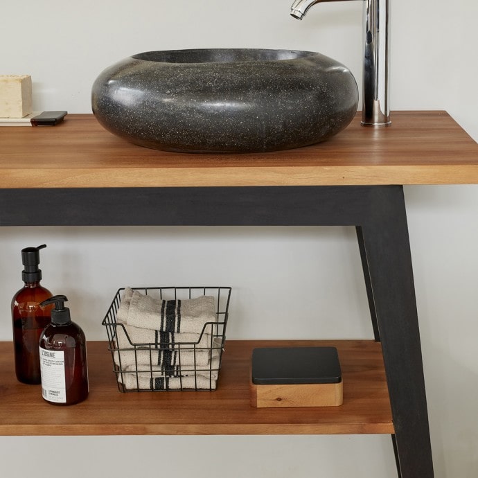 SARA - Mobile da bagno in teak massello con gambe nere 150 cm