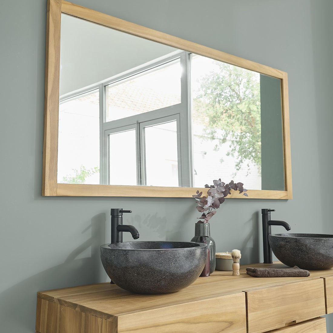 Specchio rettangolare in teak massello 160x80 cm