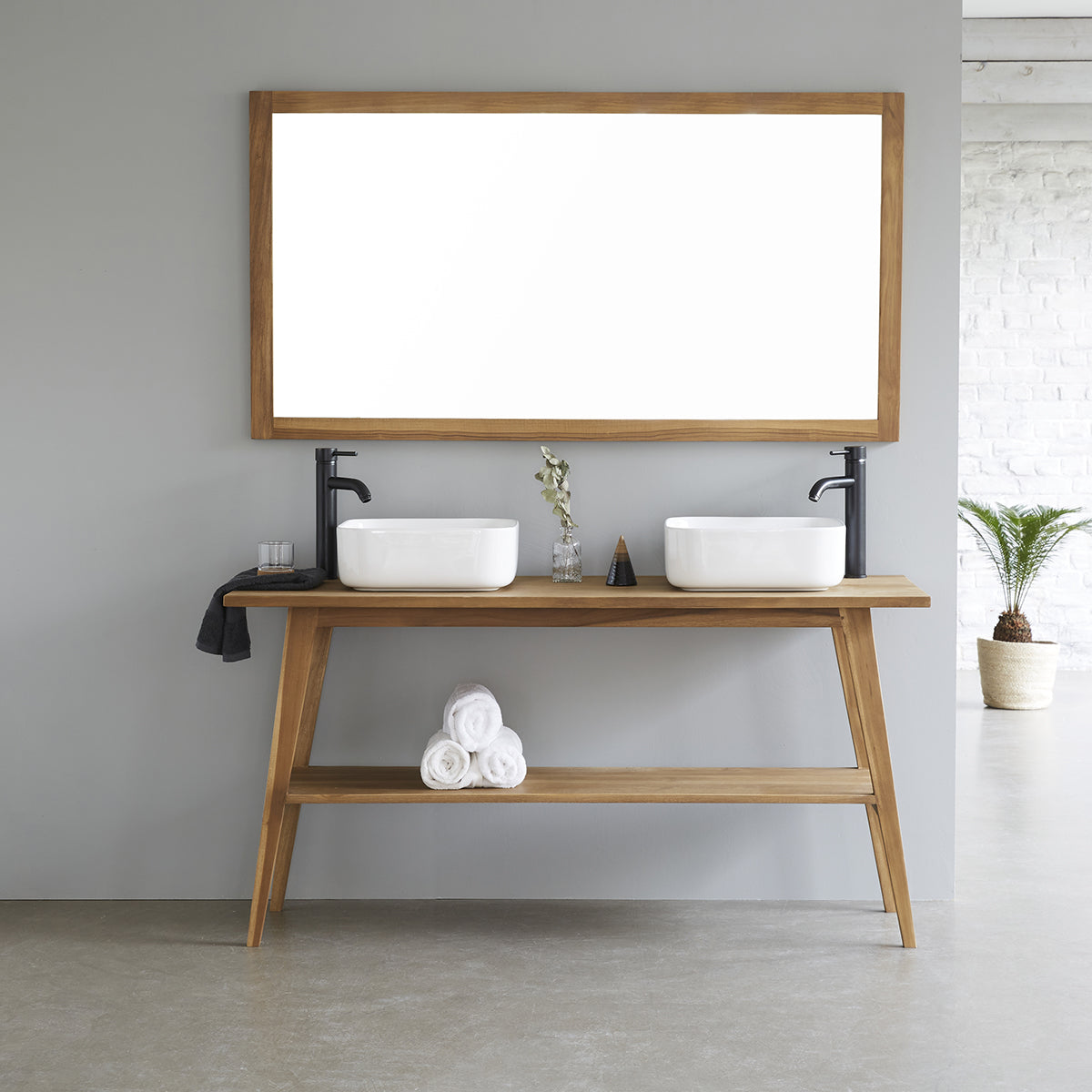 Specchio rettangolare in teak massello 150x80 cm
