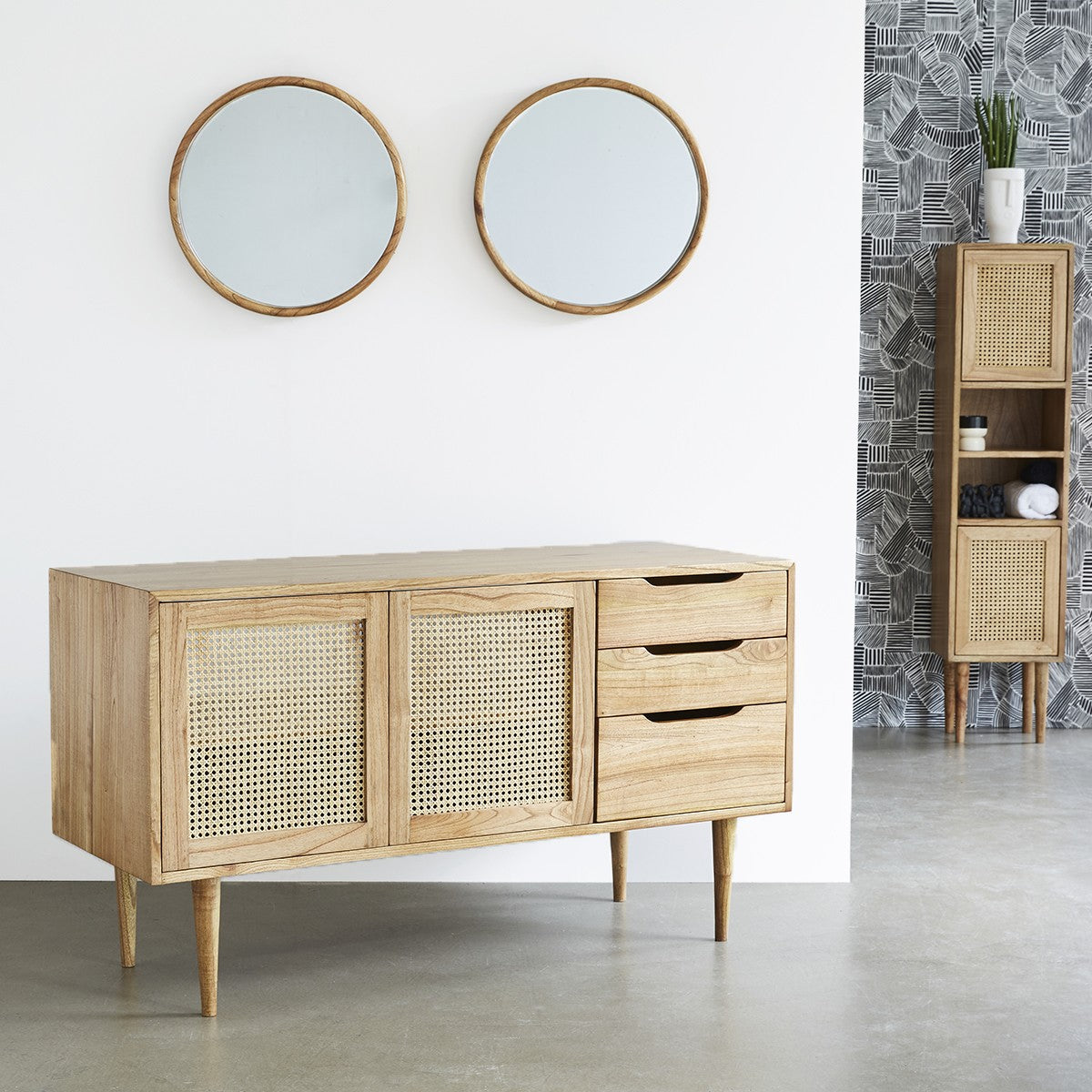 HANA - Mobile per lavabo in mindi massello e cannage 135 cm